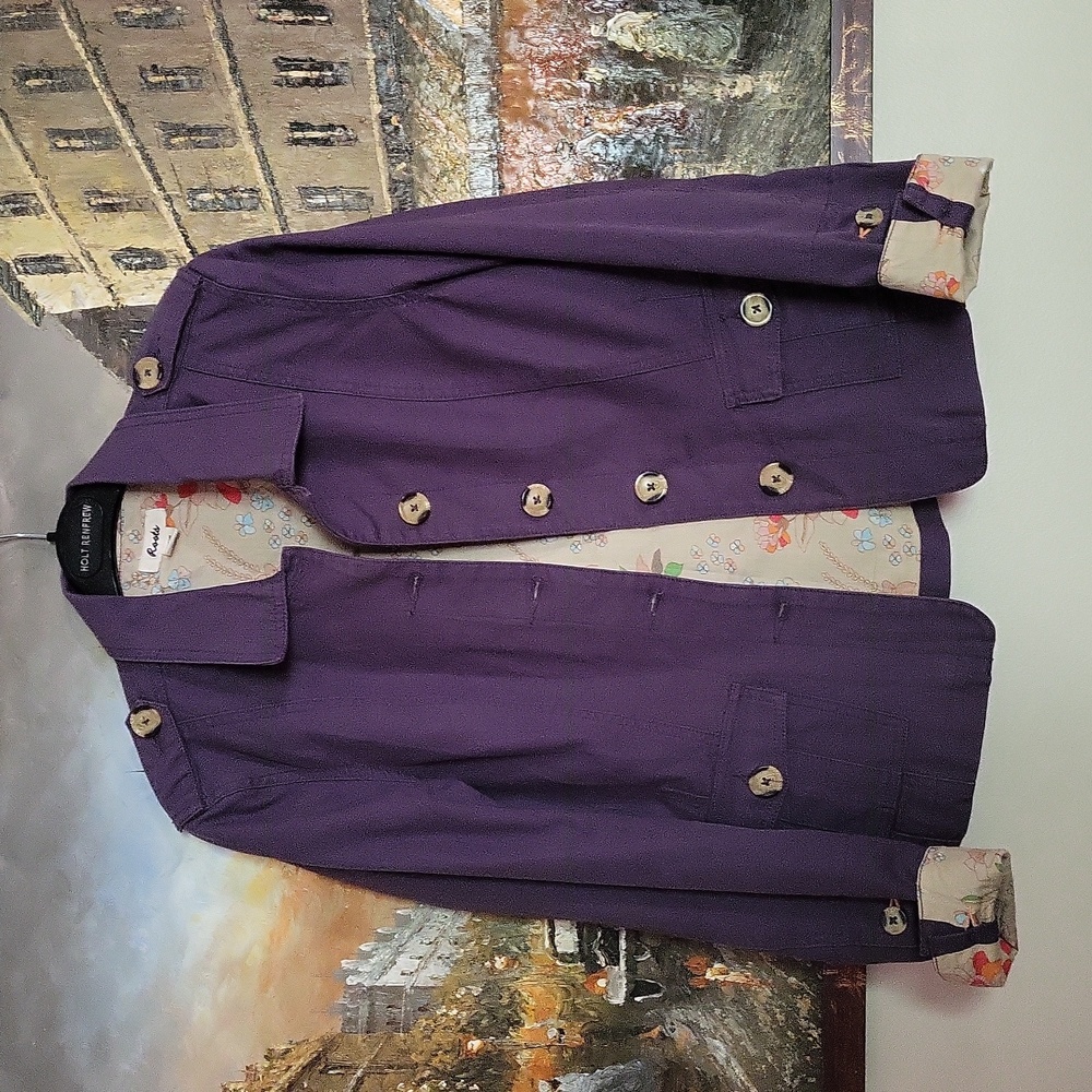 Roots Vintage Purple Military Style Jacket with Floral Lining
